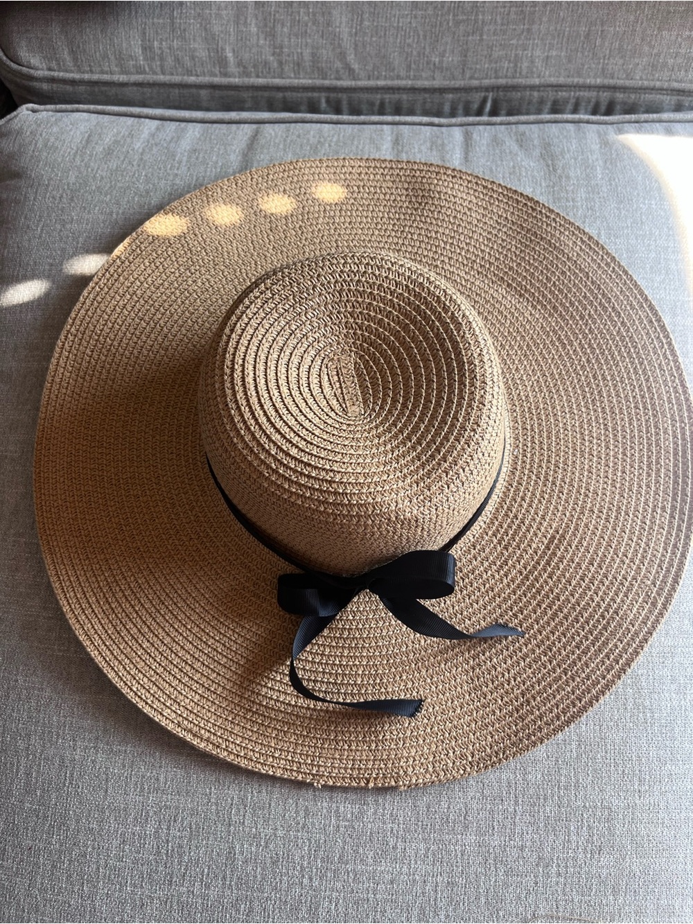 Source Unknown Natural Straw Sun Hat with Black Ribbon